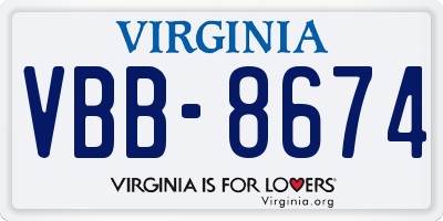 VA license plate VBB8674