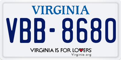 VA license plate VBB8680