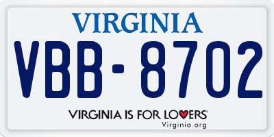 VA license plate VBB8702