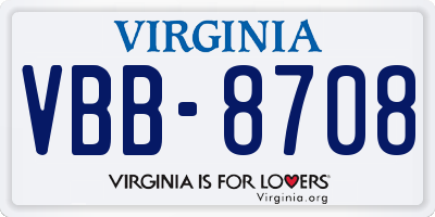 VA license plate VBB8708