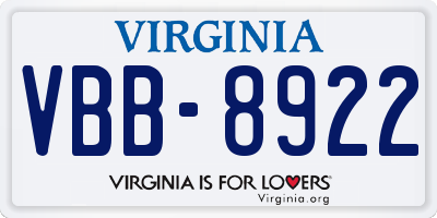 VA license plate VBB8922