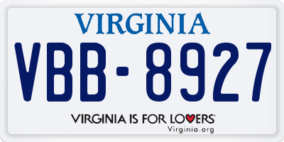 VA license plate VBB8927
