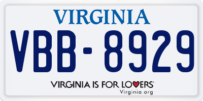 VA license plate VBB8929