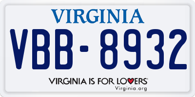 VA license plate VBB8932