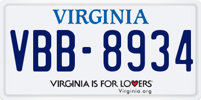 VA license plate VBB8934