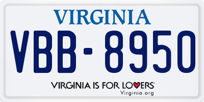 VA license plate VBB8950