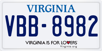 VA license plate VBB8982