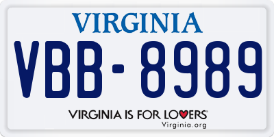 VA license plate VBB8989