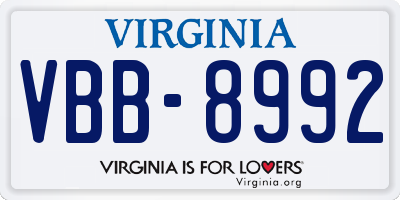 VA license plate VBB8992