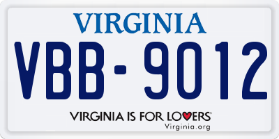 VA license plate VBB9012
