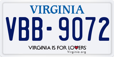 VA license plate VBB9072