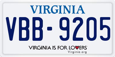 VA license plate VBB9205
