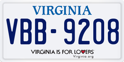 VA license plate VBB9208
