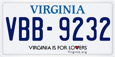 VA license plate VBB9232