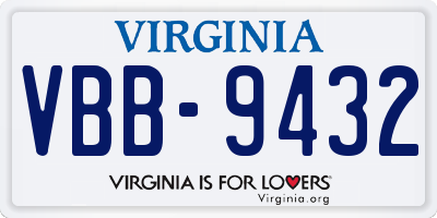 VA license plate VBB9432