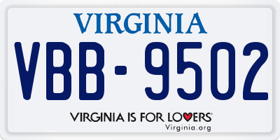 VA license plate VBB9502