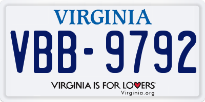 VA license plate VBB9792