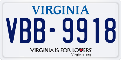 VA license plate VBB9918