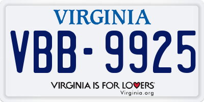 VA license plate VBB9925