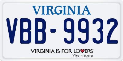 VA license plate VBB9932