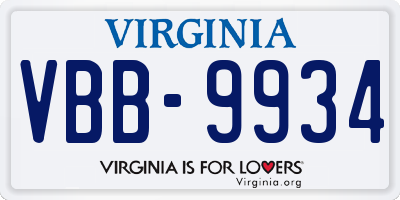 VA license plate VBB9934