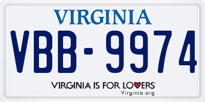 VA license plate VBB9974