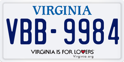 VA license plate VBB9984