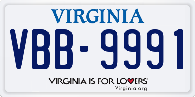 VA license plate VBB9991