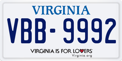 VA license plate VBB9992