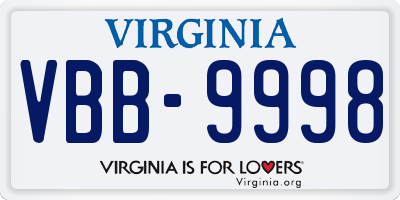 VA license plate VBB9998