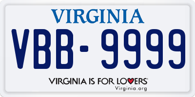 VA license plate VBB9999