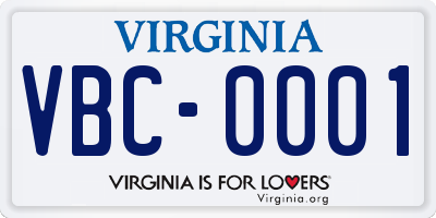 VA license plate VBC0001