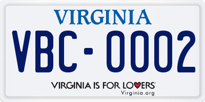 VA license plate VBC0002