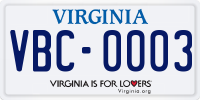 VA license plate VBC0003