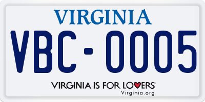 VA license plate VBC0005