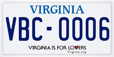 VA license plate VBC0006