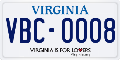 VA license plate VBC0008