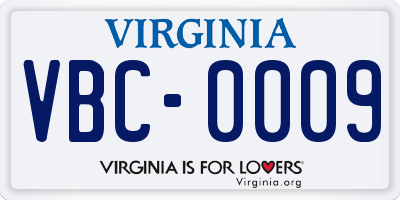 VA license plate VBC0009