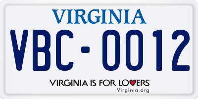 VA license plate VBC0012