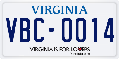 VA license plate VBC0014