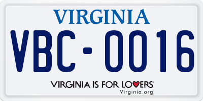 VA license plate VBC0016