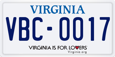 VA license plate VBC0017