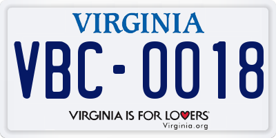 VA license plate VBC0018