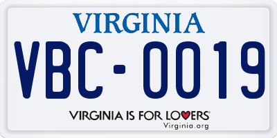 VA license plate VBC0019