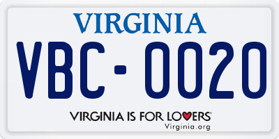 VA license plate VBC0020