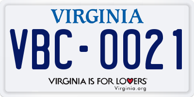 VA license plate VBC0021