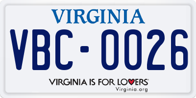 VA license plate VBC0026