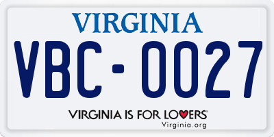 VA license plate VBC0027