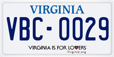 VA license plate VBC0029