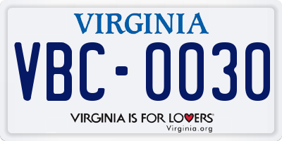 VA license plate VBC0030